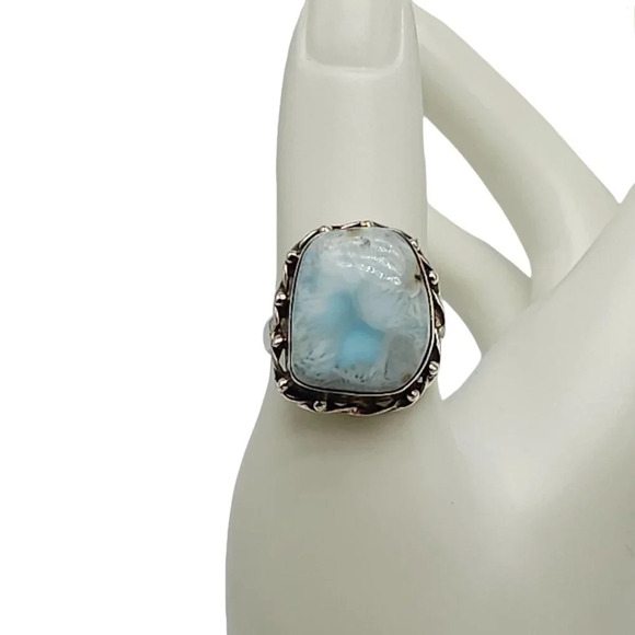 Sterling Silver Blue Larimar Ring Vintage Size 8.5 Needs Polish - Picture 1 of 9